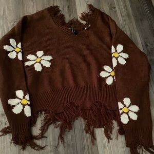 Sweater with flowers brown